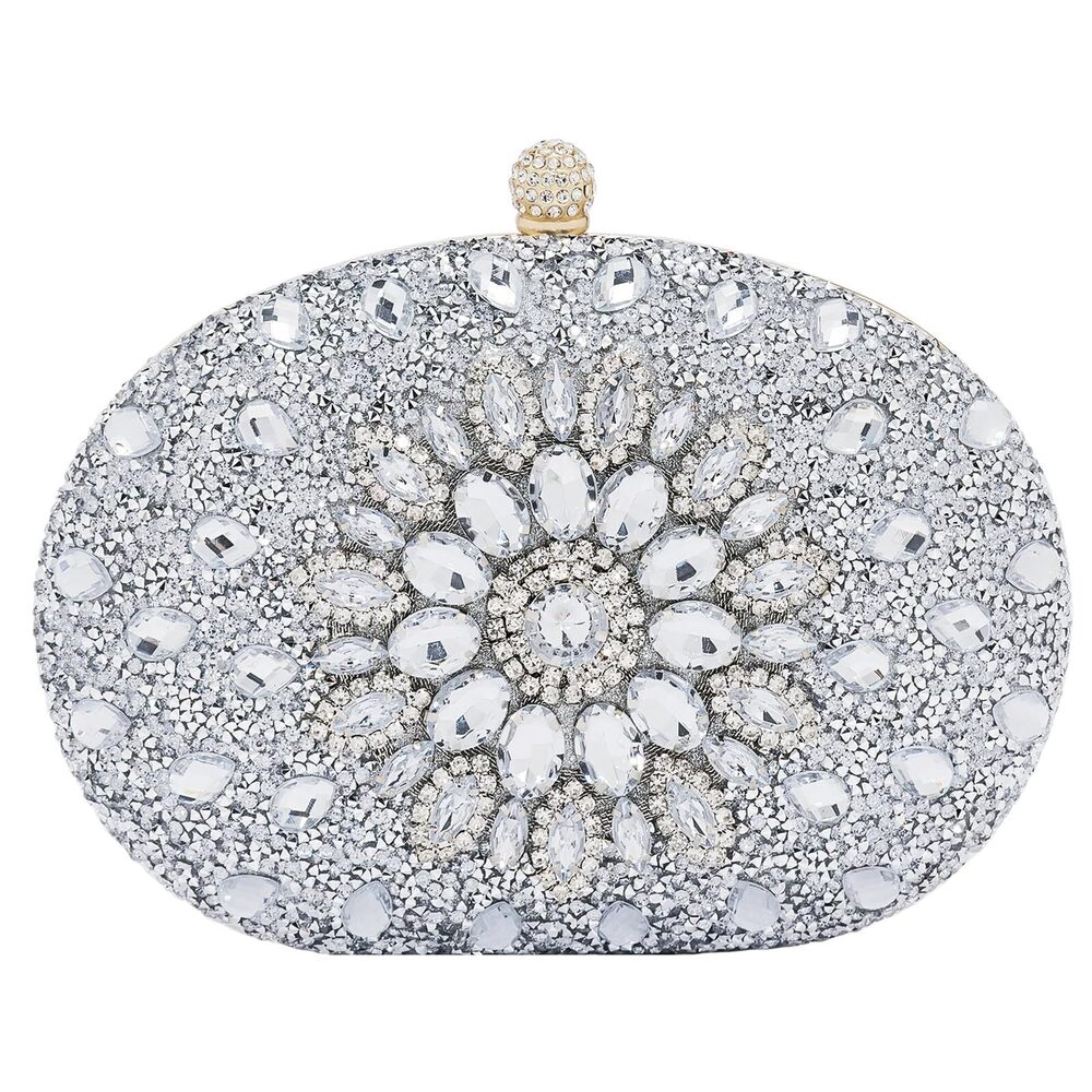 7699 Silver Clutch Purses Formal Rhinestone Evening Clutch Sparkling Party - Picture 5 of 7